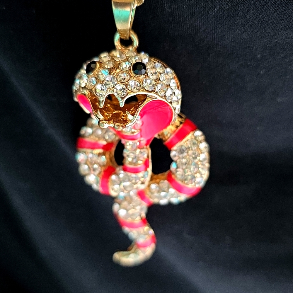 Cobra Rhinestone and Enamel Large Pendant Necklace